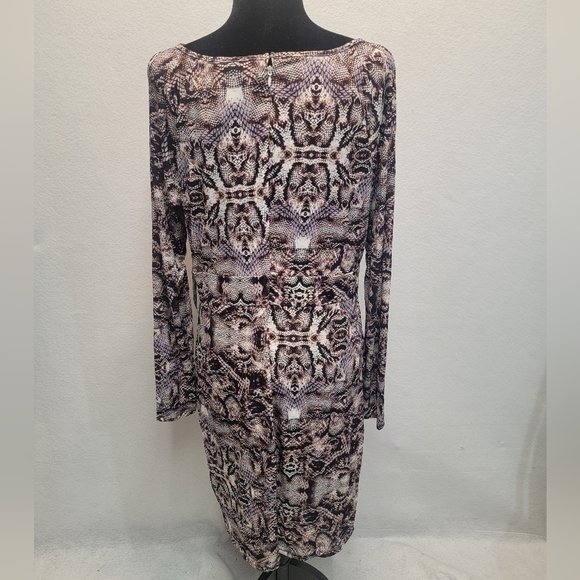 Jennifer Lopez NWT XL animal print ong sleeve midi dress, neckline cutouts - Picture 2 of 13